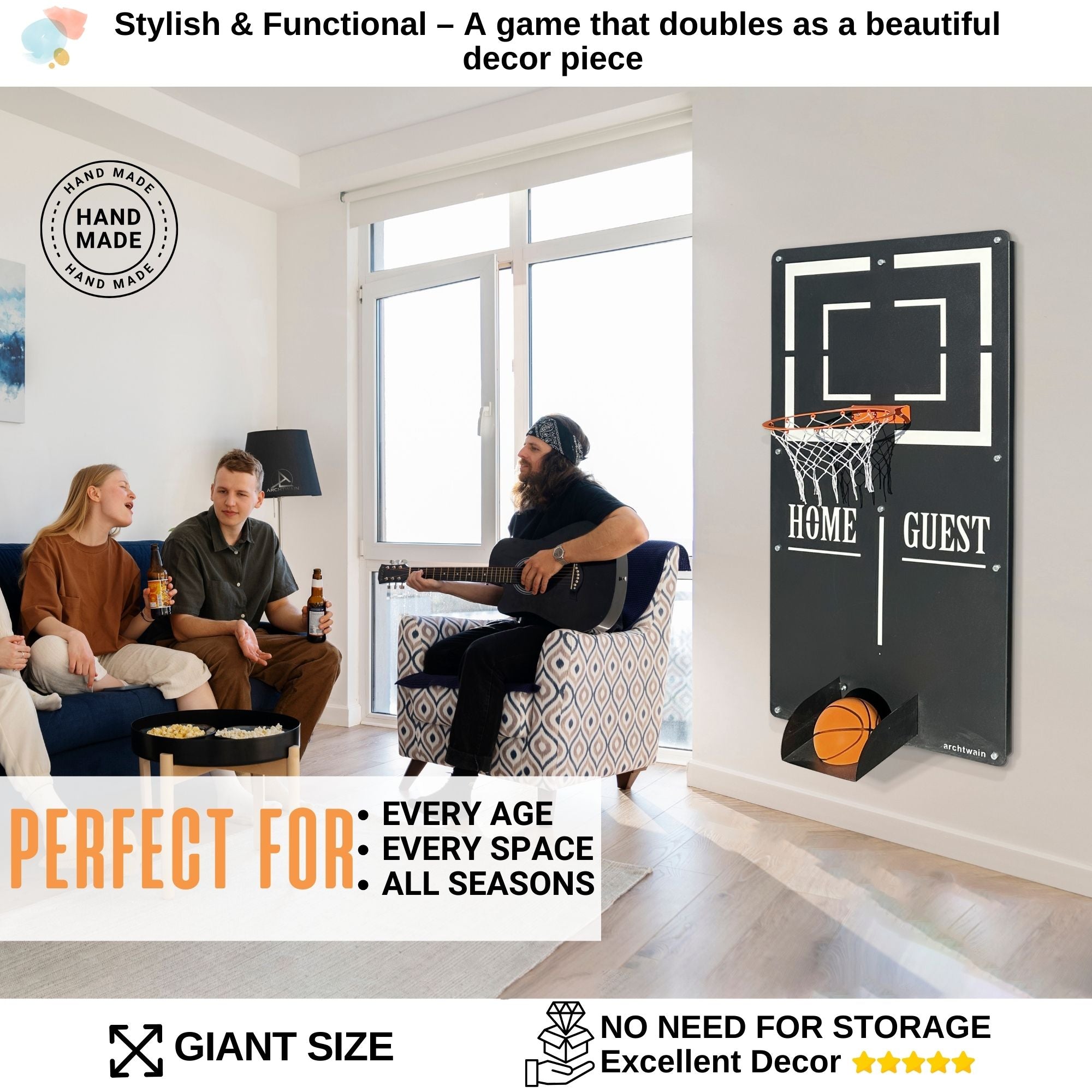 Wall Game Racket Grand Basketball – Oversized Silent Ball Wall Game & Modern Decor ...
