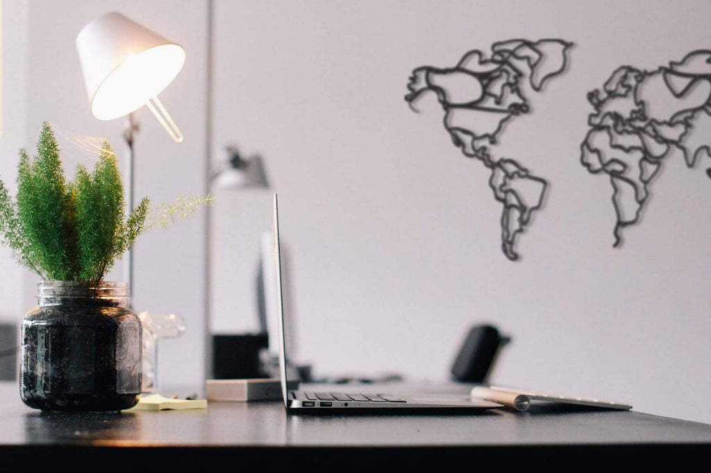 Metal duvar dekor-archtwain-Line - Metal World Map-home office decorations