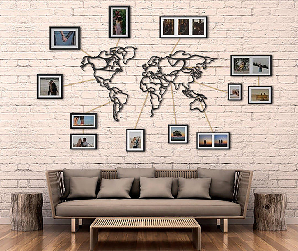 Metal duvar dekor-archtwain-Line - Metal World Map-home office decorations