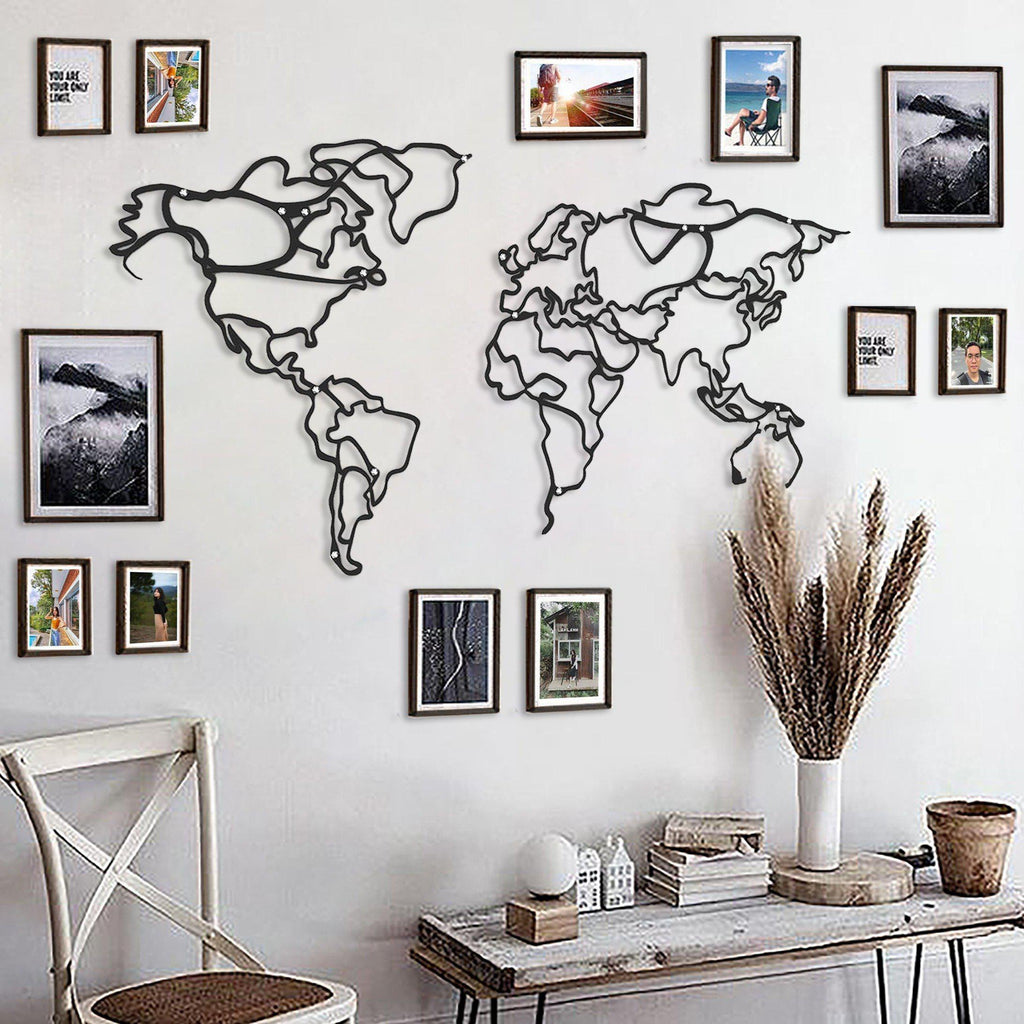 Metal duvar dekor-archtwain-Line - Metal World Map-home office decorations