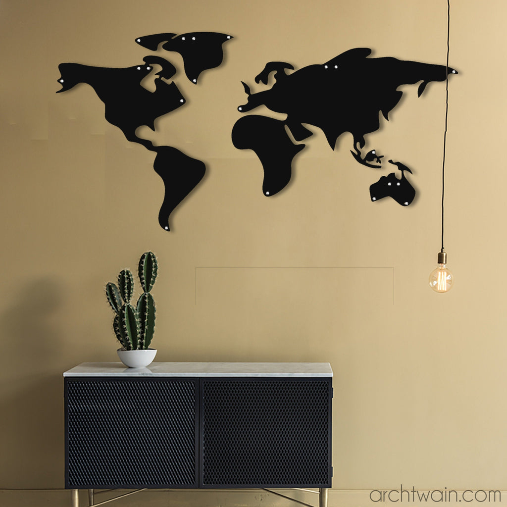 Archtwain - Silüet Dünya Haritası-Metal duvar dekoru-www.archtwain.com -